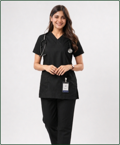 Women's Black Medical Scrub Suit for Doctors, Nurses & Healthcare Professionals | YUNIFORM