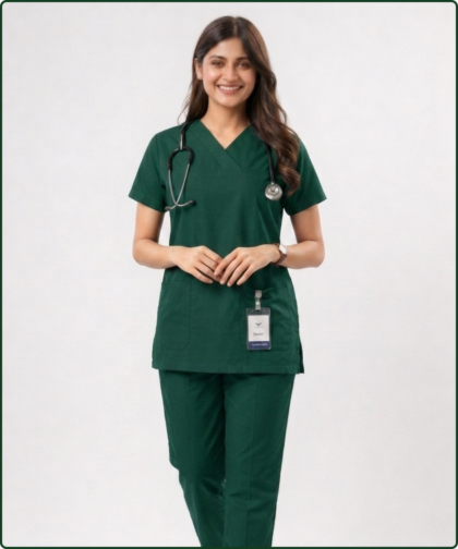 Women's Forest Green Medical Scrub Suit for Doctors, Nurses & Healthcare Professionals | YUNIFORM