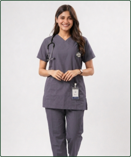 Women's Grey Medical Scrub Suit for Doctors, Nurses & Healthcare Professionals | YUNIFORM