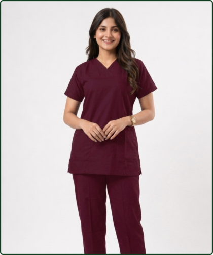 Women's Maroon Medical Scrub Suit for Doctors, Nurses & Healthcare Professionals | YUNIFORM