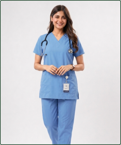 Women's Sky Blue Medical Scrub Suit for Doctors and Nurses | YUNIFORM